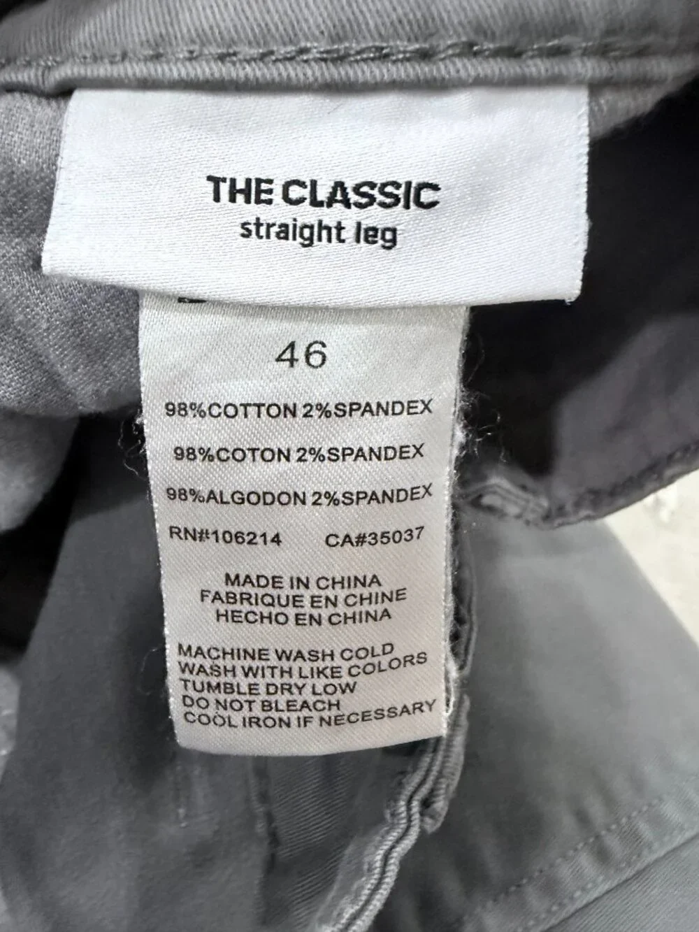 Joe’s Jeans The Classic Straight Leg Gray Stretch Chino Pants Men’s 46 Short